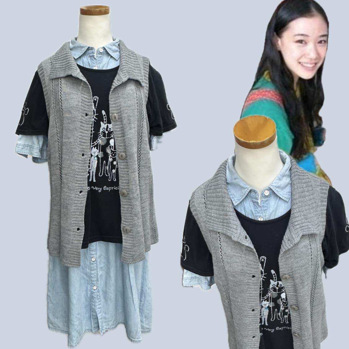 🐈‍⬛하구미의 네코 코디세트🐈‍⬛ 레이어드 원피스 모리걸 네스닉 조끼 상품이미지2