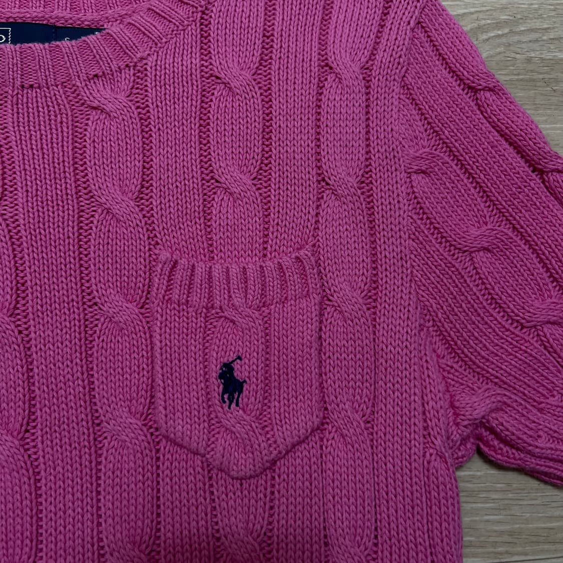 폴로 랄프로렌 여성 포켓 반팔 꽈배기 케이블니트 [핑크] S/90 상품이미지4