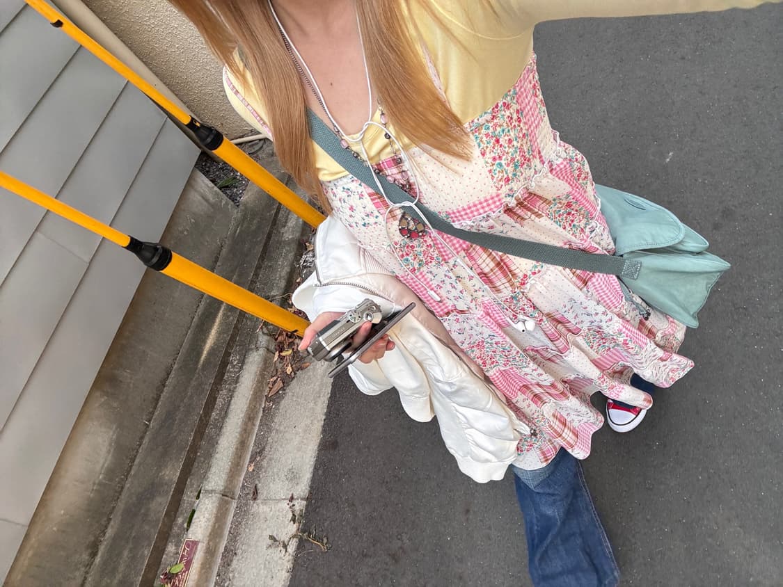 핑크 도트 잔꽃 패치 원피스 모리걸 하구미 니혼진 빈티지 상품이미지1