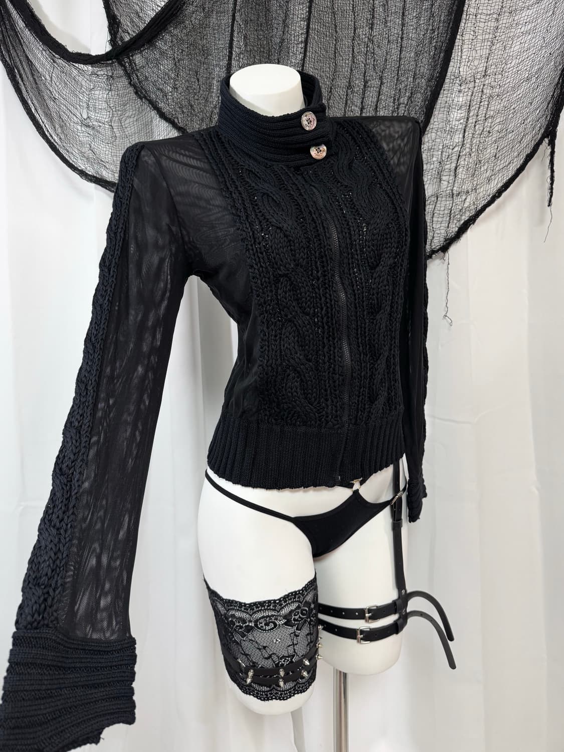 see through knit zip up 상품이미지1