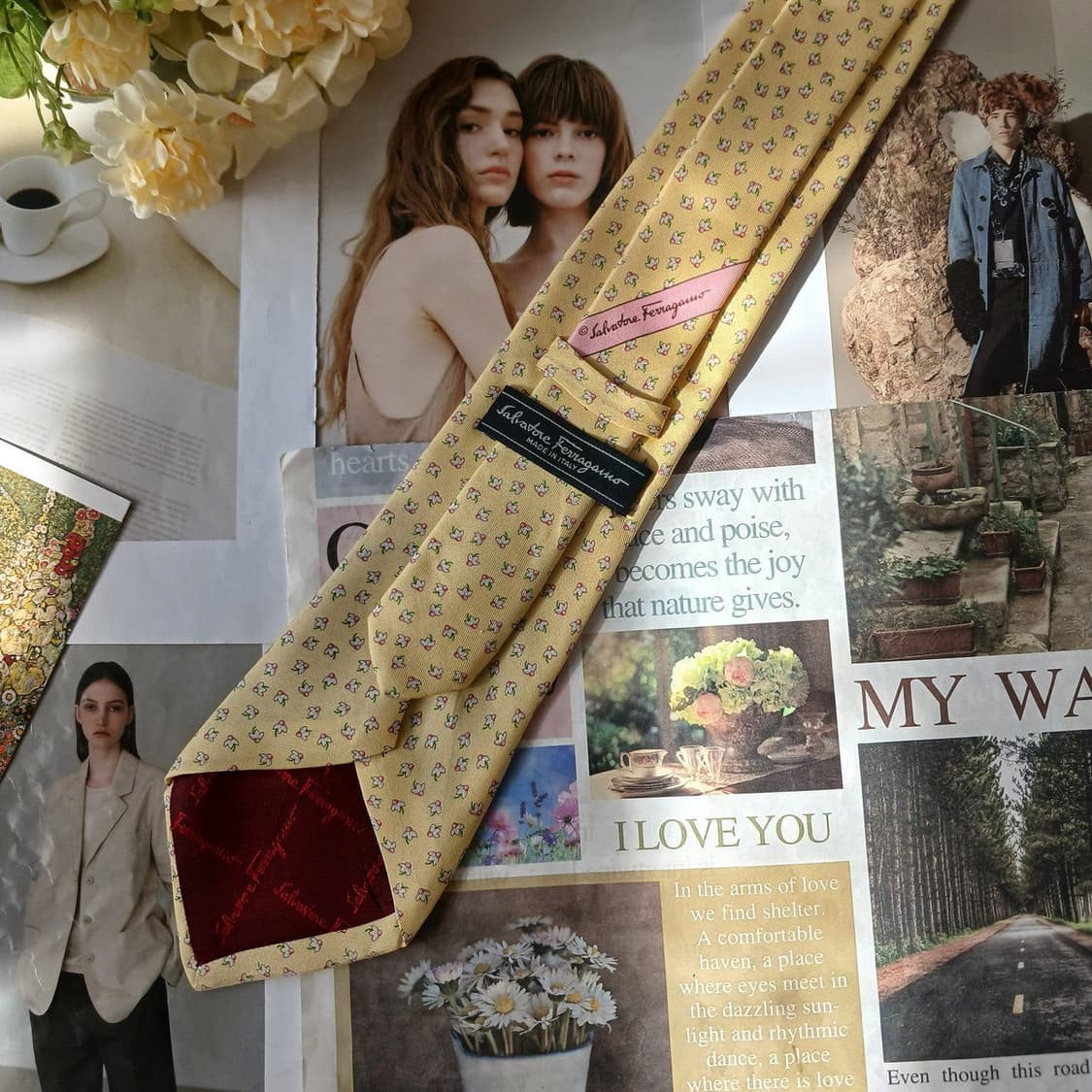 살바토레 페라가모 실크 플라워 패턴 넥타이 9.5cm A등급 A19676 상품이미지3