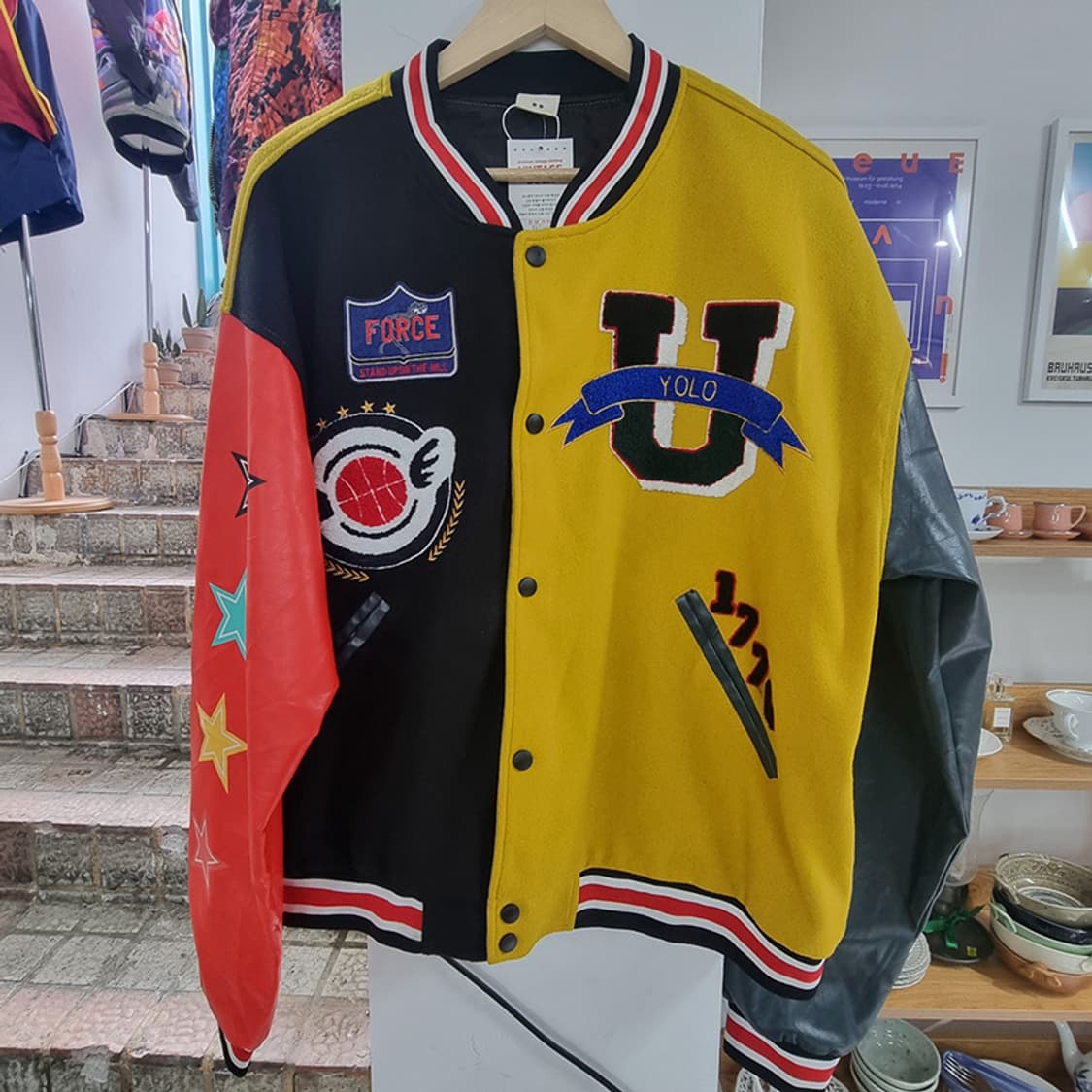 팝아트 바시티 레더 울 자켓 110 상품이미지1