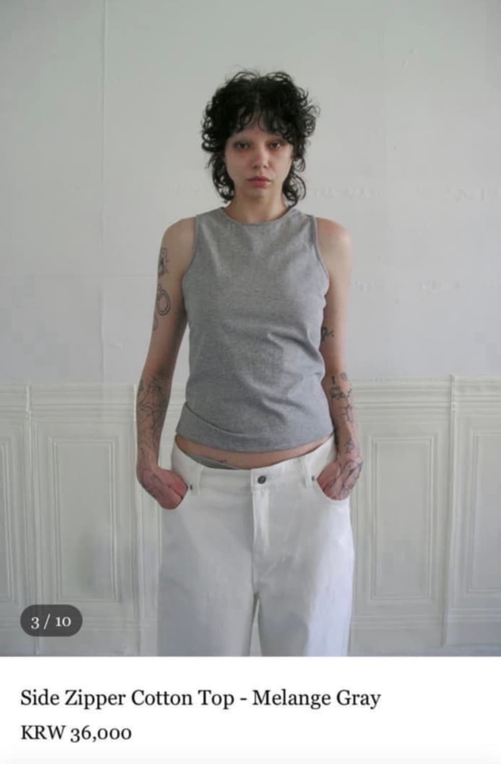 Side Zipper Cotton Top - Melange Gray 상품이미지1