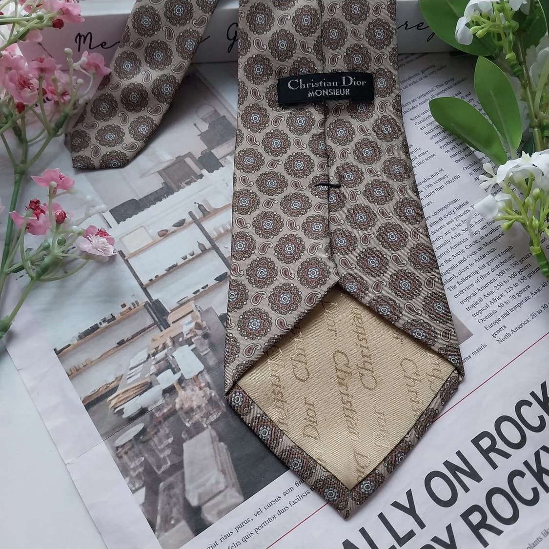 디올 실크 브라운 페이즐리 패턴 넥타이 9.1cm A+등급 K1796
 상품이미지7