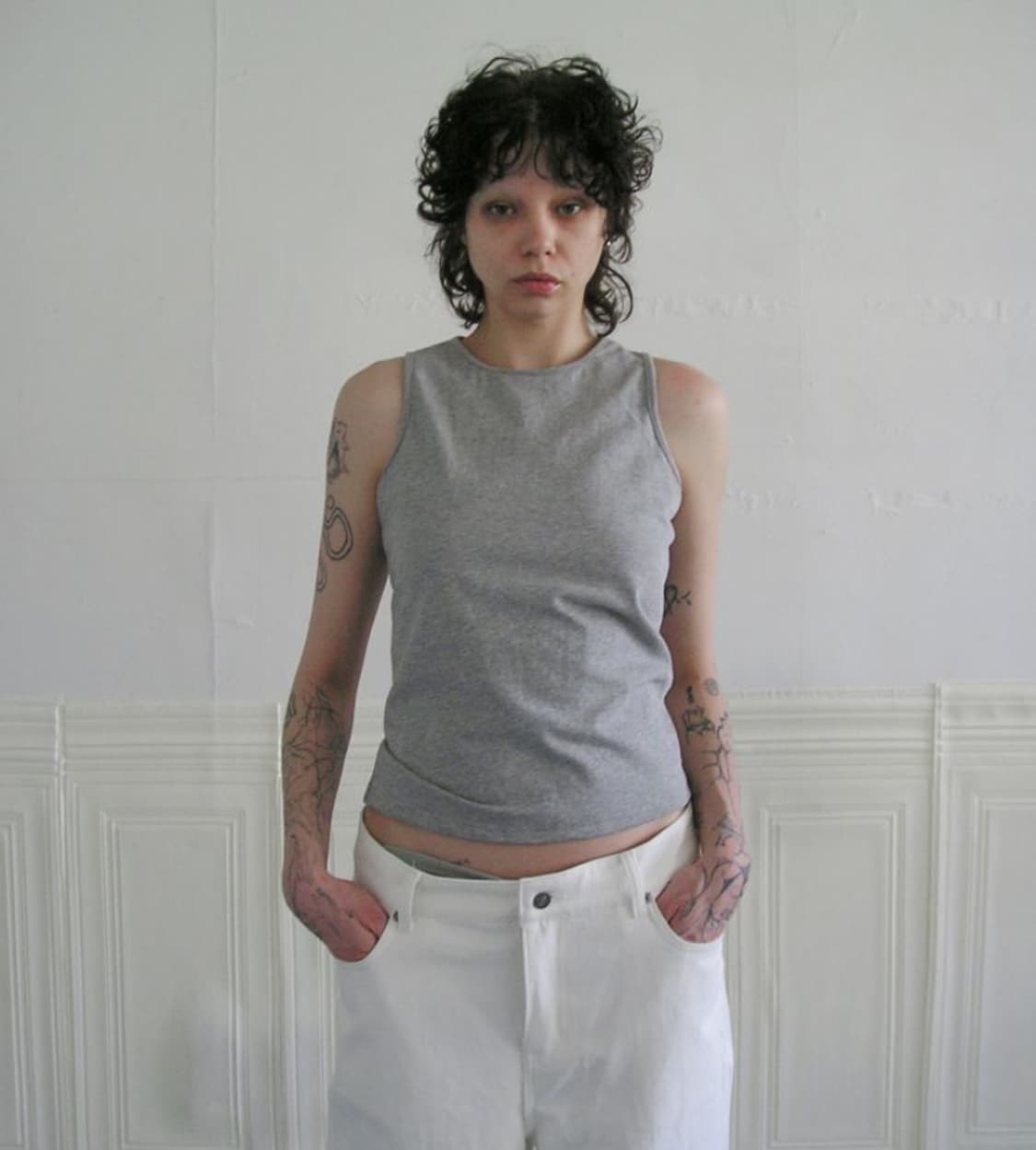 에옹쓰 Side Zipper Cotton Top 그레이 상품이미지1