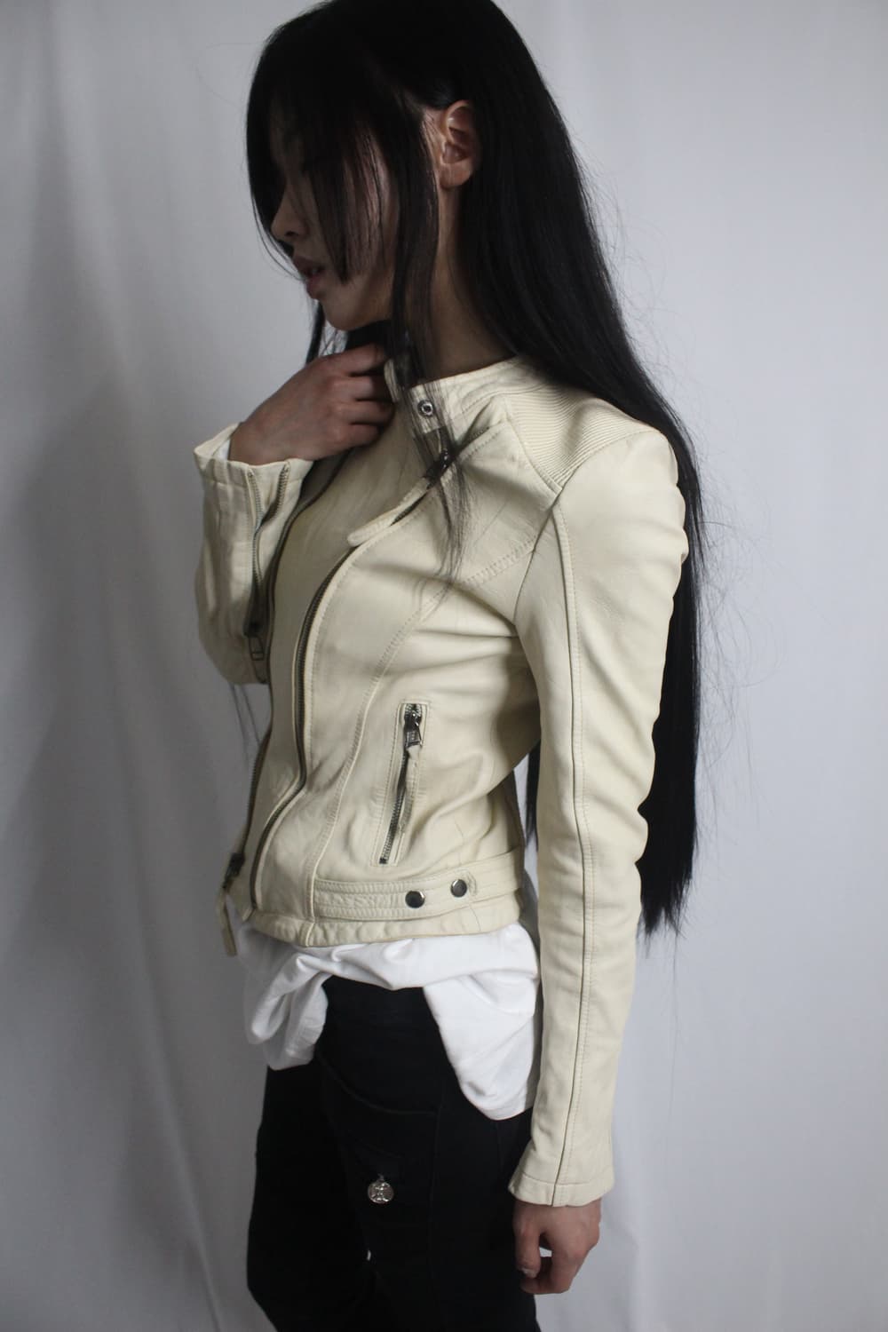 Leather skin-ivory 2 zipper lamb jacket 상품이미지10
