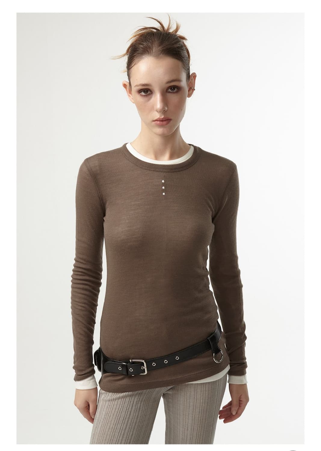 Ean Jo wool long sleeve 울 슬림 티 브라운 상품이미지1
