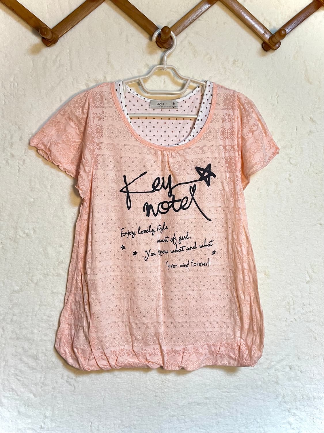 빈티지 반팔 도트 벌룬핏 레이어드 티셔츠 상품이미지1