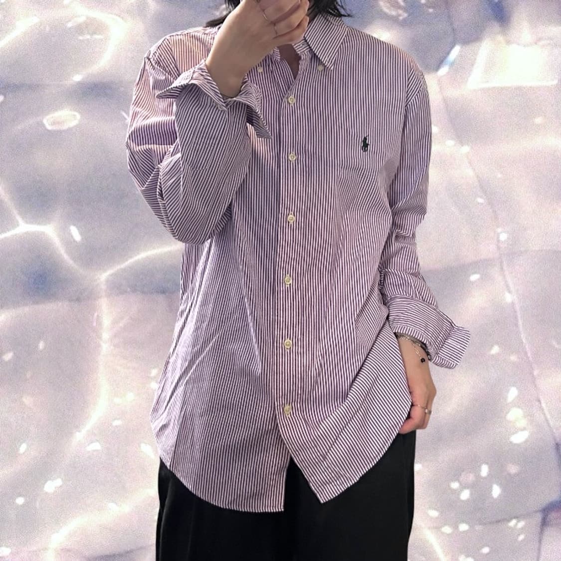 폴로 랄프로렌 스트라이프 셔츠 퍼플 보라 L 상품이미지2