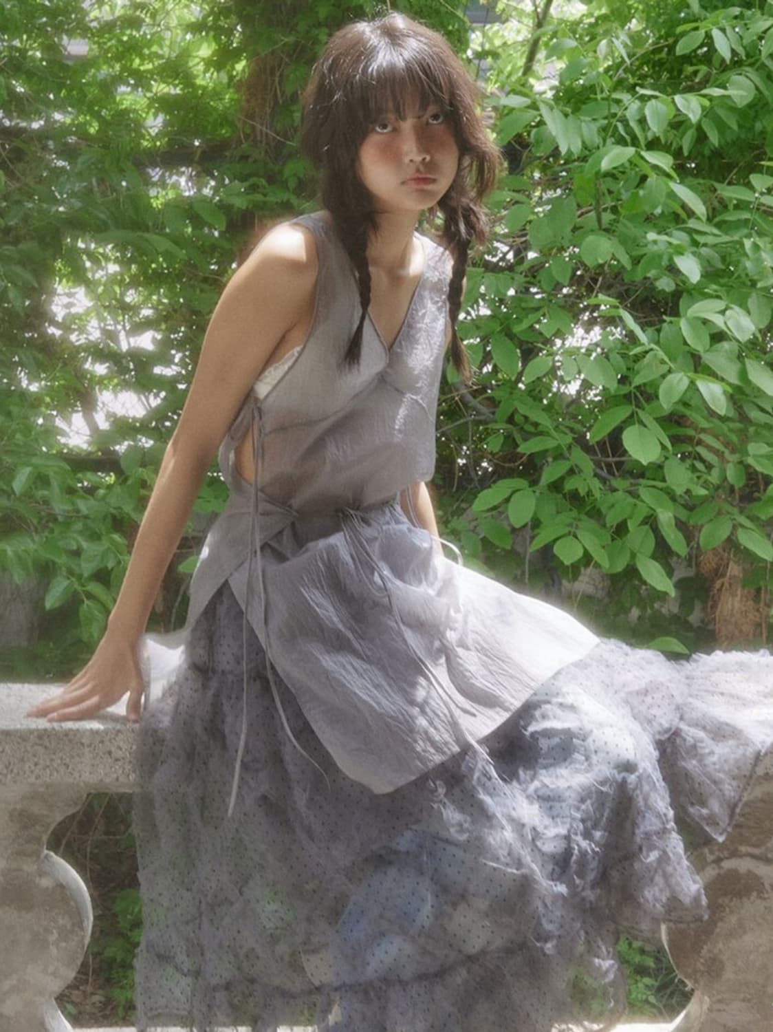 호쿠스포쿠스 폴카 도트 프릴 스커트 그레이 상품이미지2