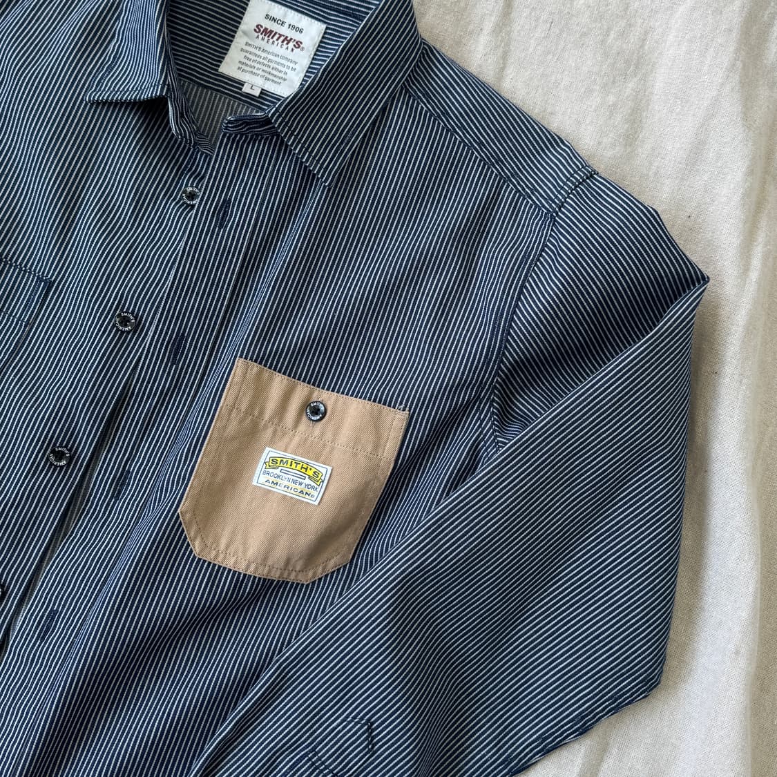 스미스아메리칸 재팬 네이비 스트라이프 셔츠 L 상품이미지1