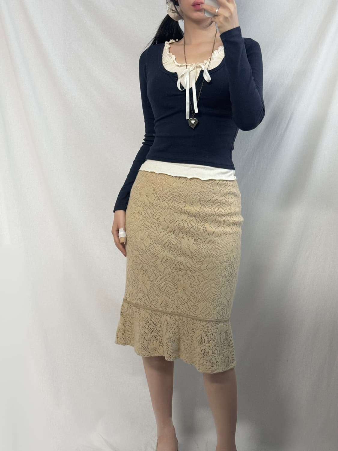 셔링 레이어드 탑 울 니트 스커트 2pcs SET 상품이미지2