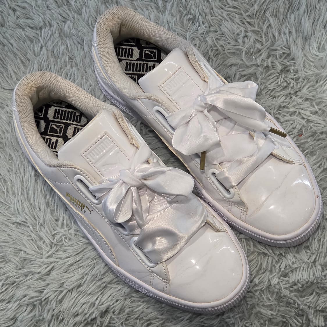 6w-14:푸마 바스켓 패턴 리본 스니커즈 화이트 (23.5cm) 상품이미지6