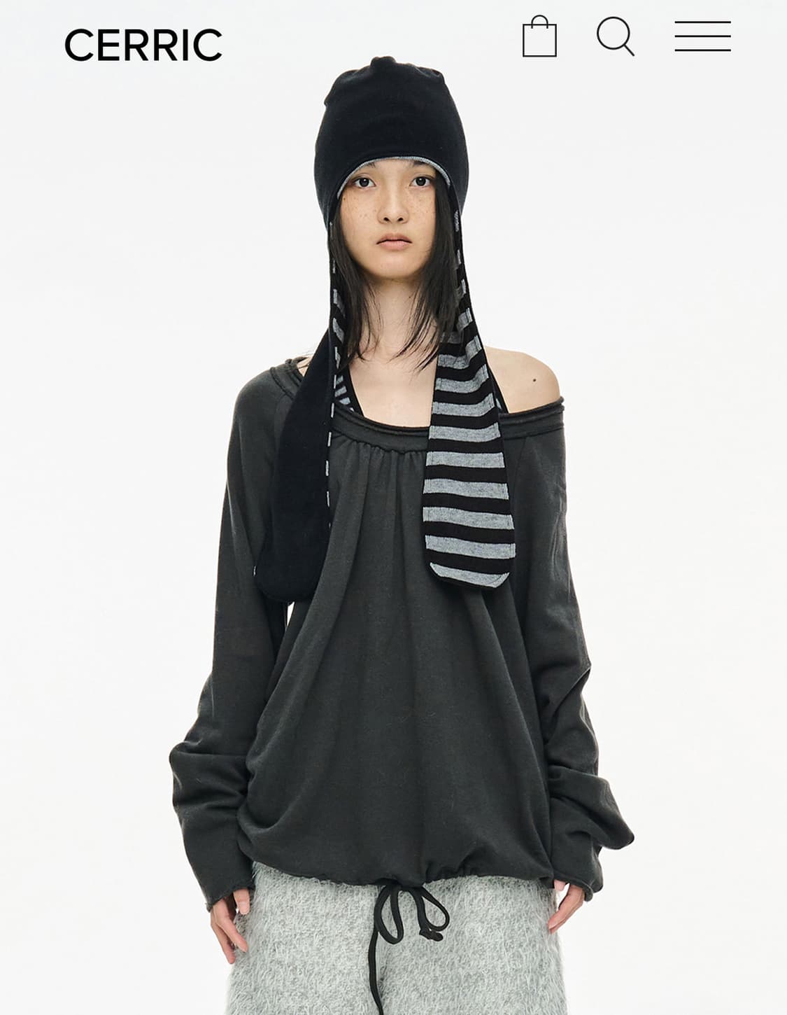 세릭 라운드 헴 스트링 탑 차콜 상품이미지1