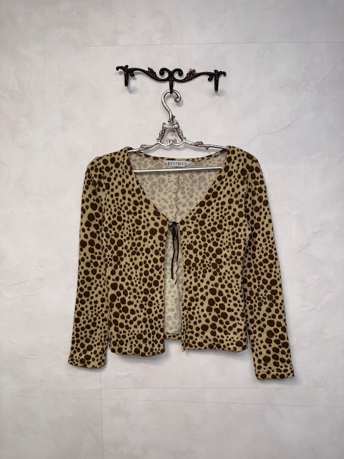 Beige brown leopard angora open cardigan 상품이미지4