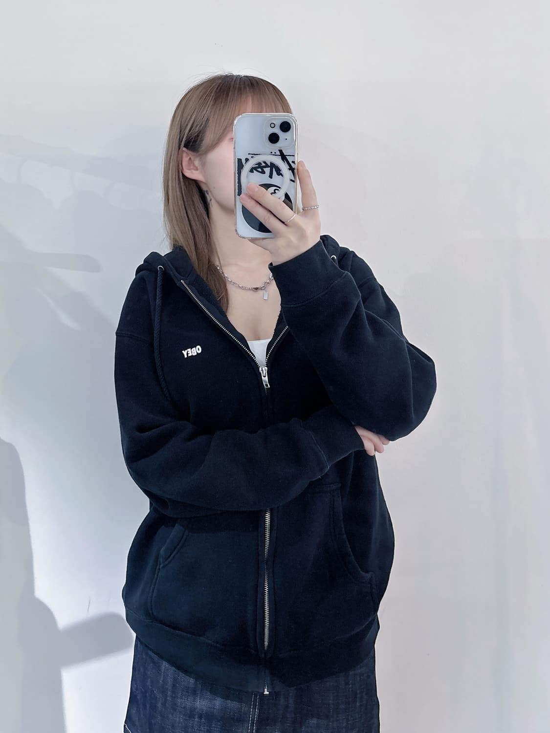 오베이 스펠로고 블랙 후드집업 상품이미지2