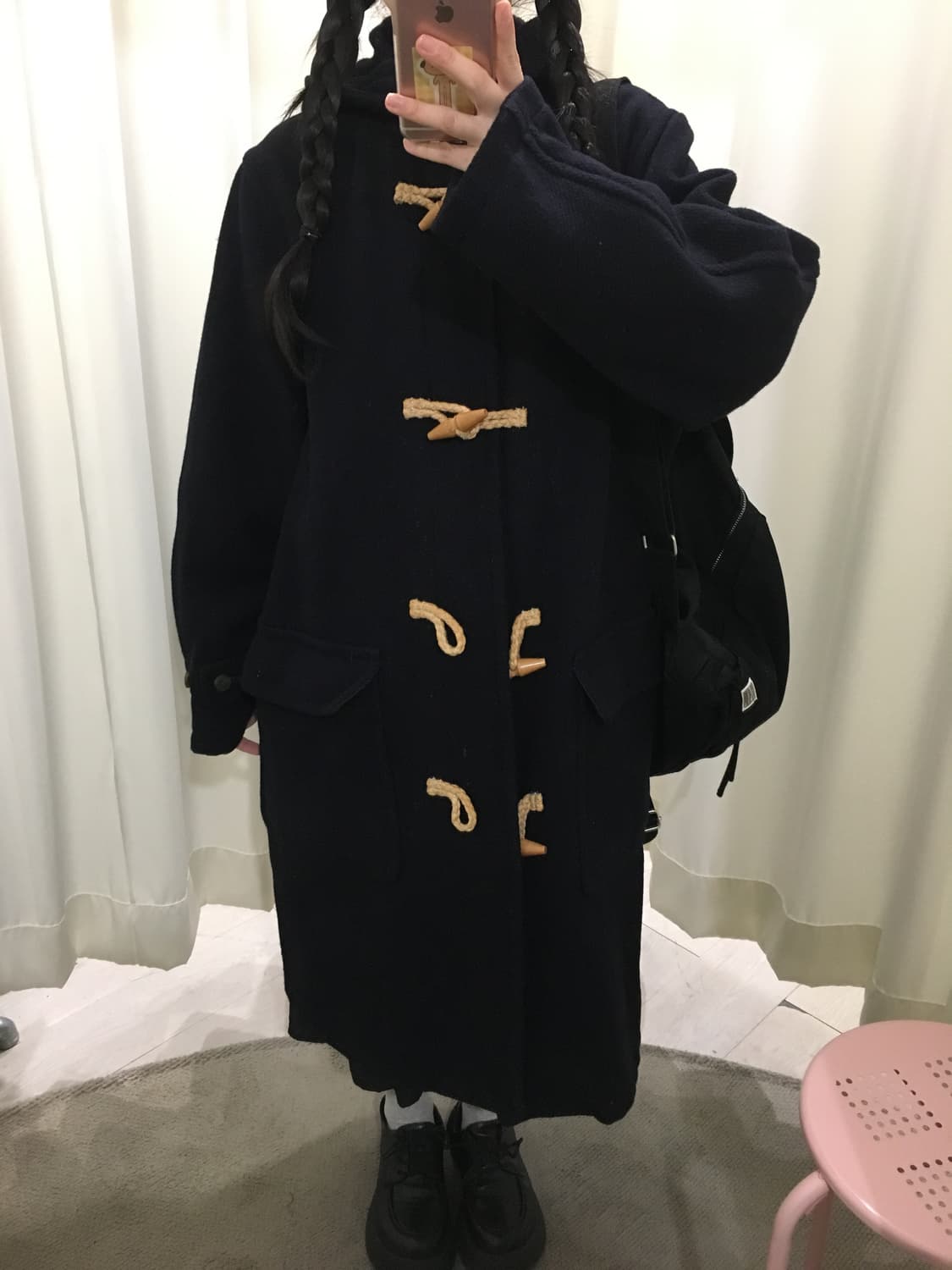 다크 네이비 후드 더플 코트 상품이미지3