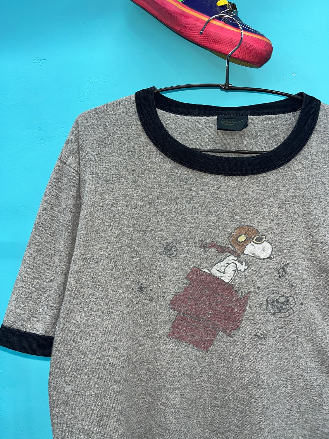 90s USA 오리지널 스누피 링거 반팔티 L 상품이미지4