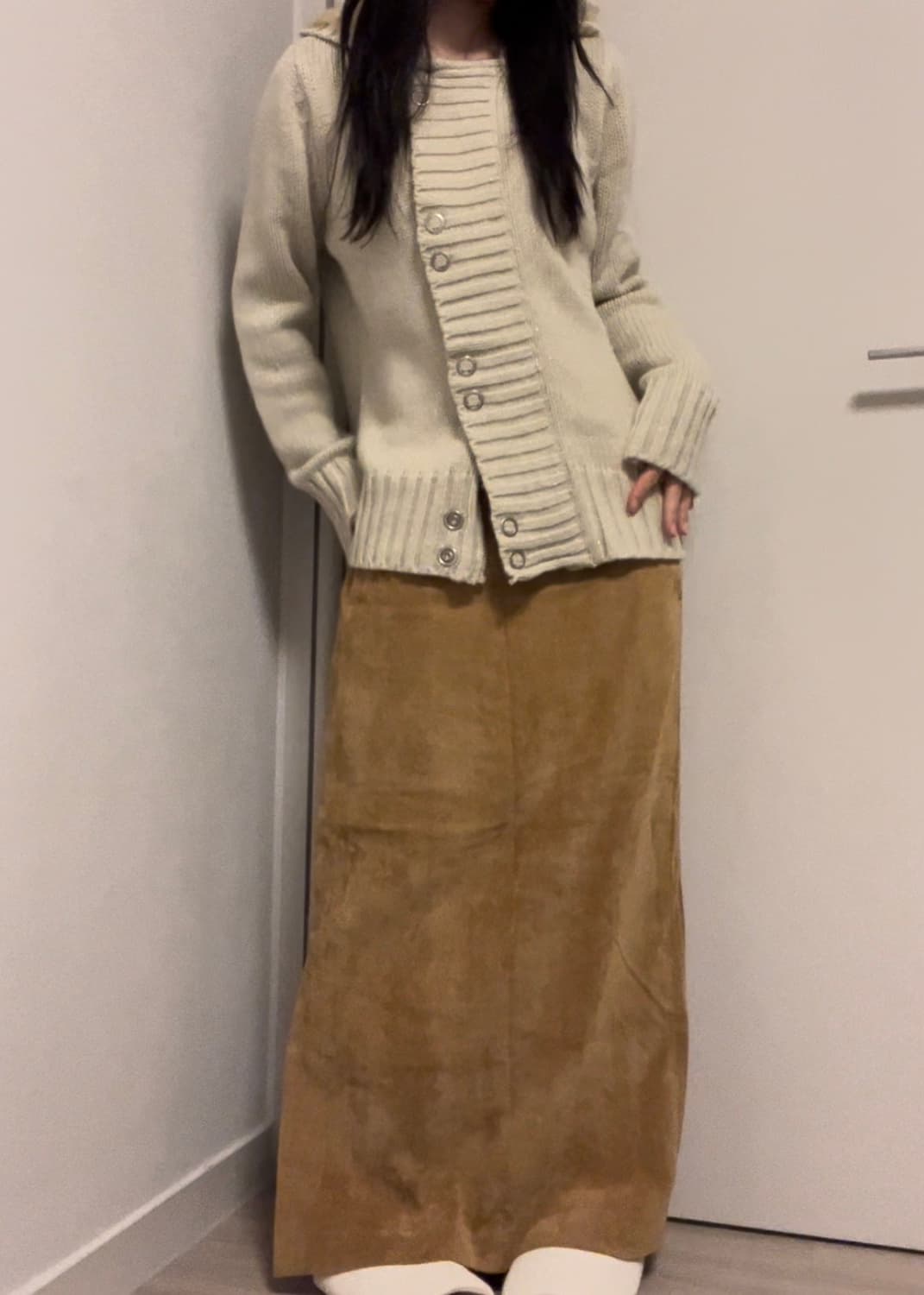 camel ribbed bone long skirt 상품이미지5