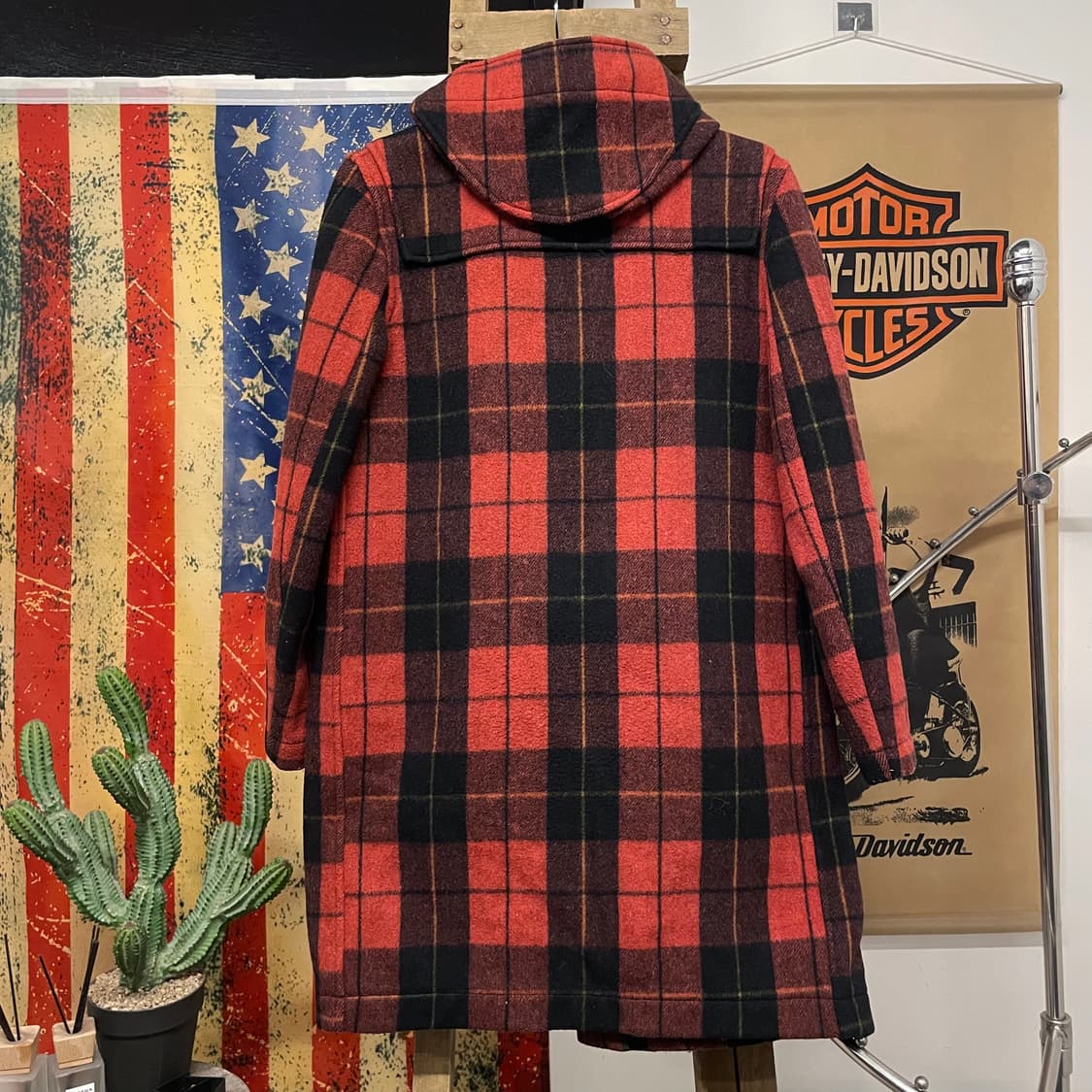70s 글로버올 GLOVERALL 체크 패턴 후드 더플 코트 떡복이 코트 상품이미지2