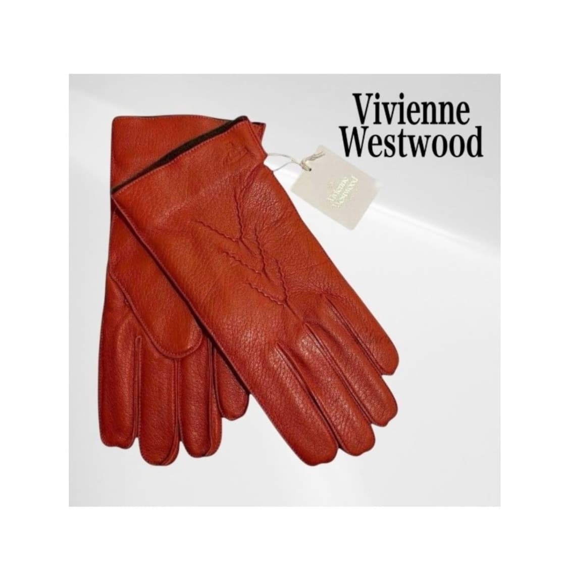 비비안웨스트우드 남성용 V 스티치 가죽 장갑 오렌지 25cm (새상품) 상품이미지1