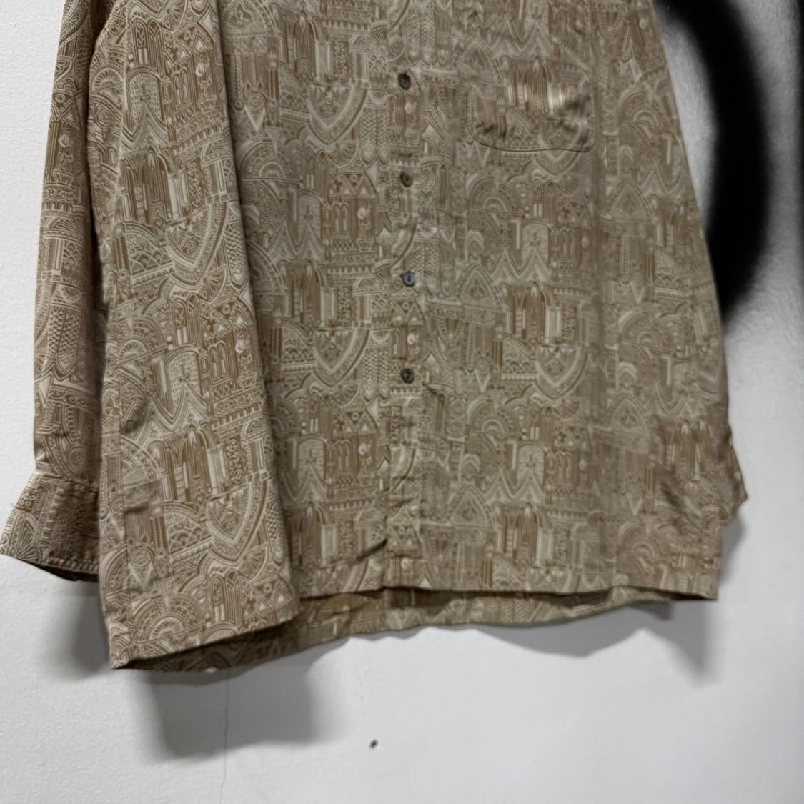 VTG 빈티지 뮤트톤 마오리 에스닉 풀 패턴 원포켓 긴팔 셔츠 상품이미지4