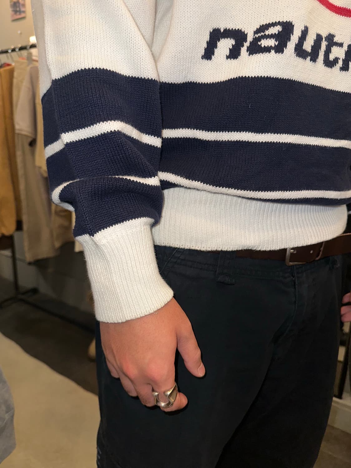 00’s Nautica box logo line detail knit 상품이미지7