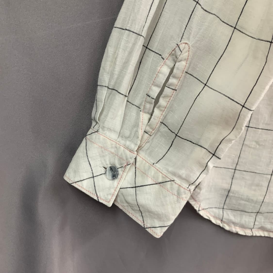 XL 커스텀멜로우 린넨 화이트 체크 셔츠 남방 상품이미지3