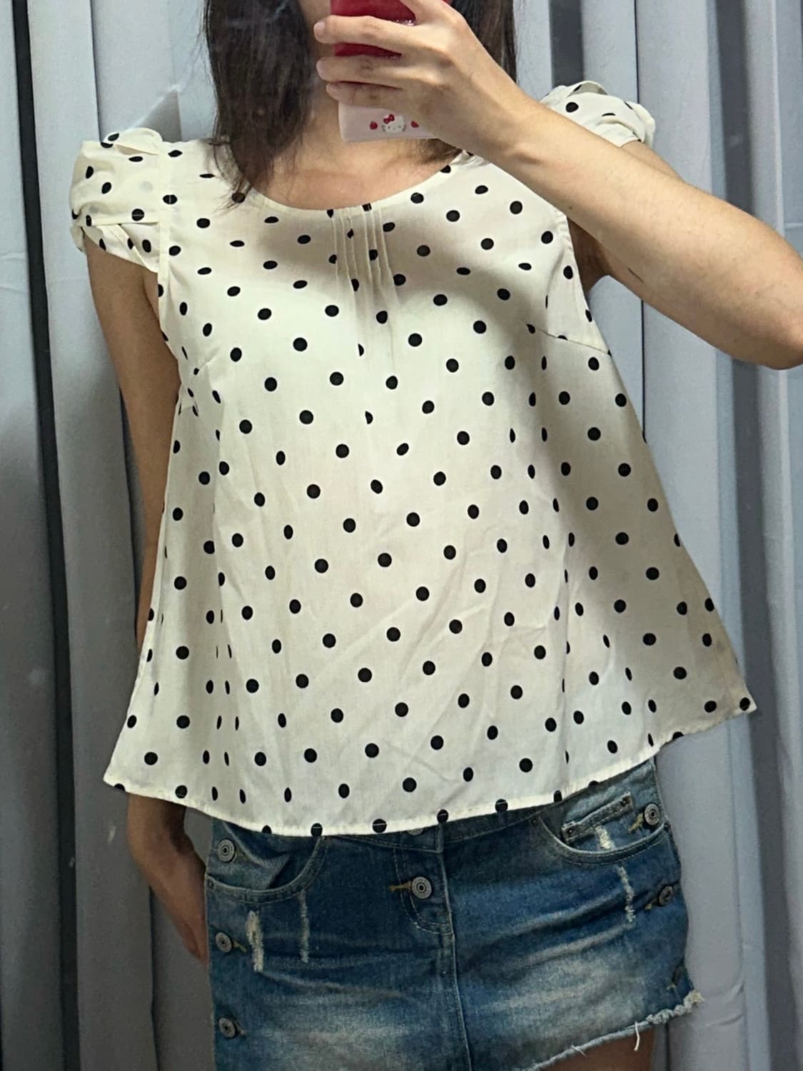 도트 핀턱 퍼프 블라우스 상품이미지1