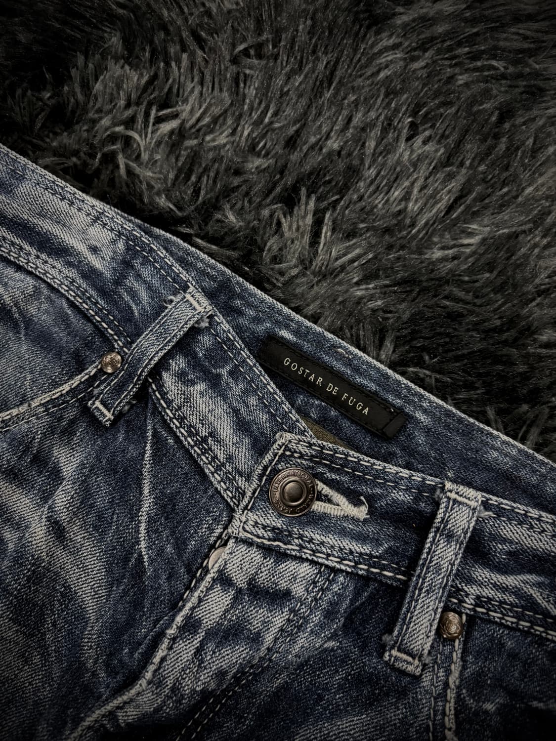 Gostar de fuga 물결 워싱 데미지 중청 부츠컷 팬츠 상품이미지3