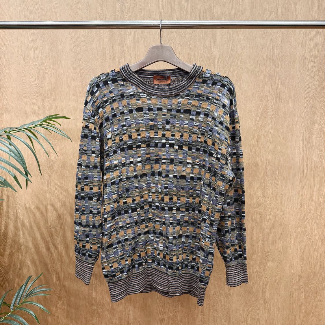 미쏘니 패턴 라운드넥 니트 긴팔 자카드 짜임 루즈핏 멀티컬러 상품이미지1