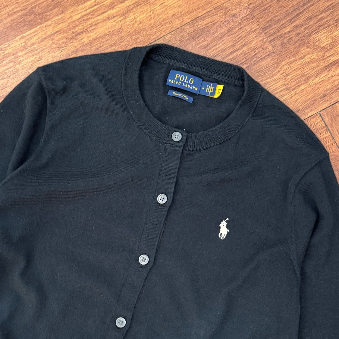 여성용 M 폴로 랄프로렌 블랙 피마 코튼 크루넥 니트 가디건  상품이미지2