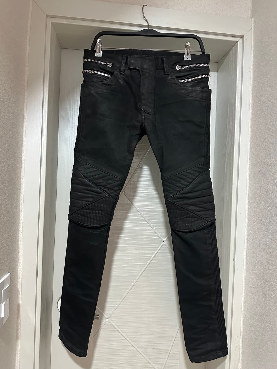 발망 블랙 왁스 코팅 더블지퍼 바이커 진 상품이미지1