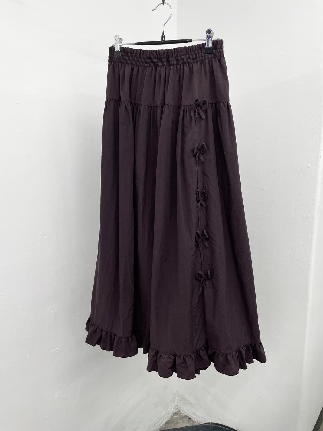퍼플 프릴 리본 롱 스커트 상품이미지1