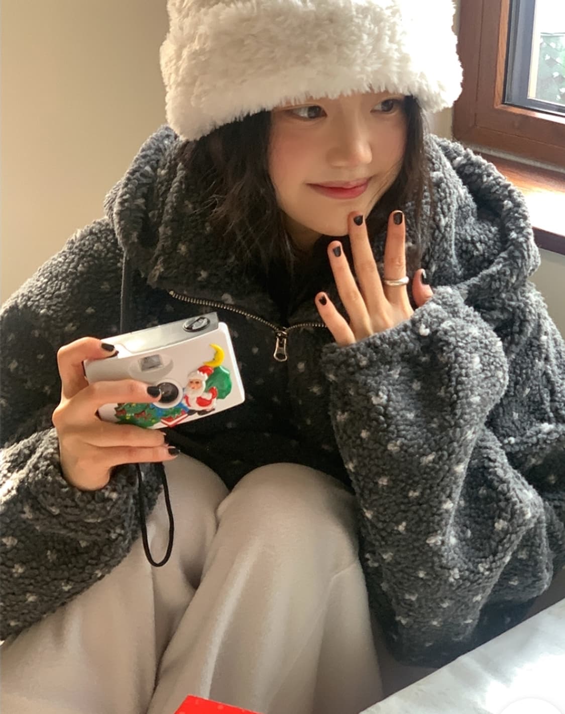 하트 도트 양털 뽀글이 덤블 후드집업 상품이미지2