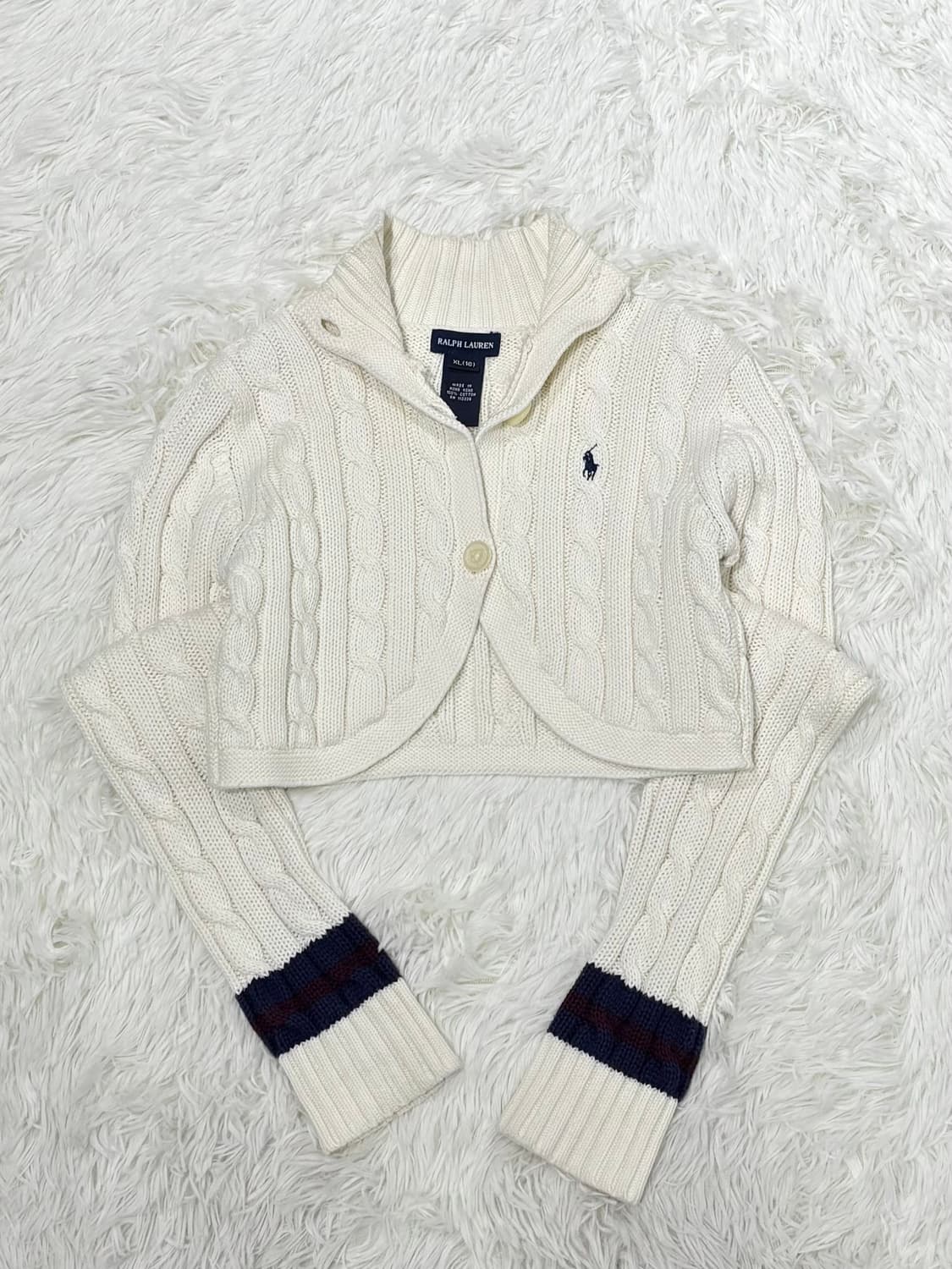 폴로랄프로렌 네이비포니 아이보리 케이블 크롭 가디건 상품이미지4