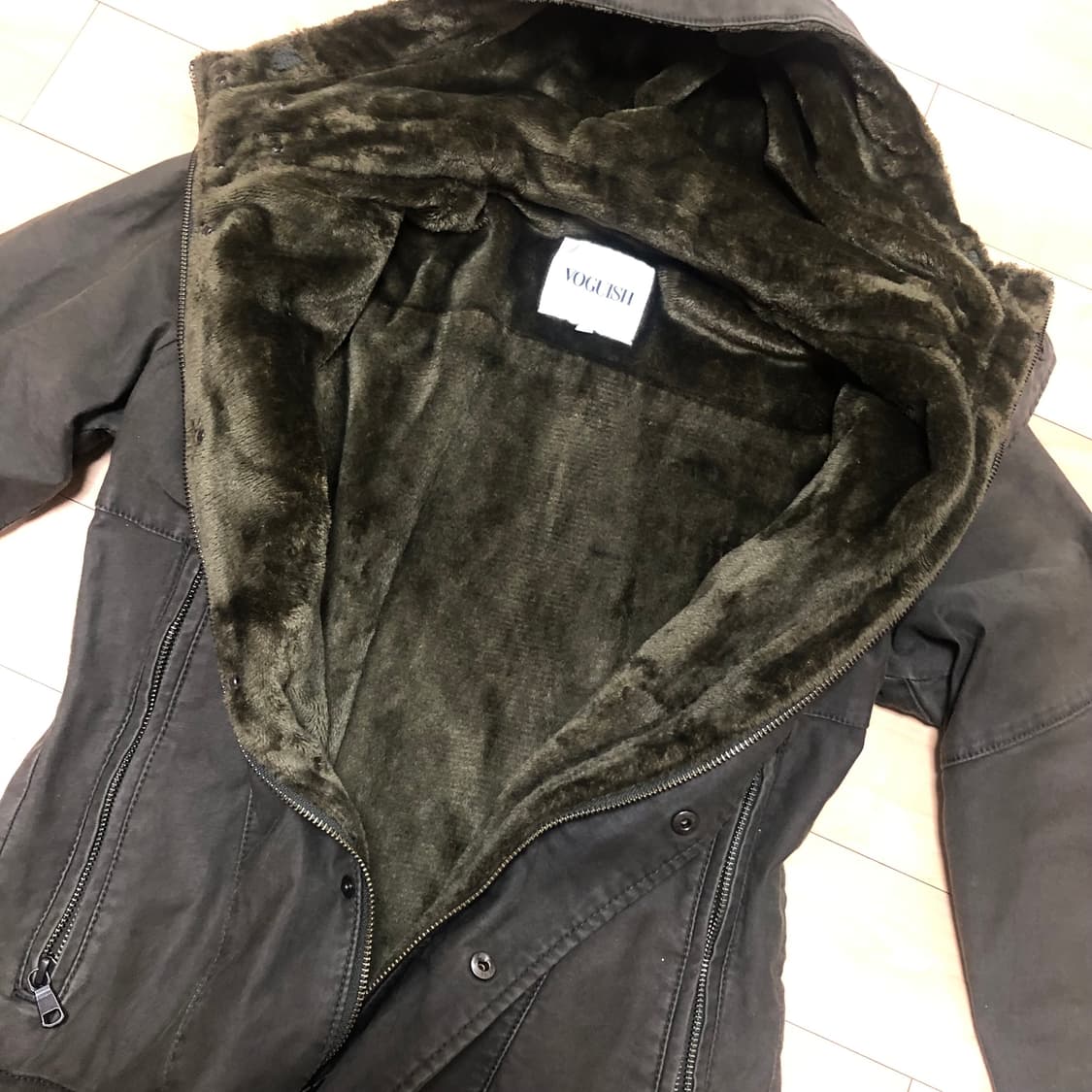 빈티지 카키 하이넥 버클 y2k 숏 후드 퍼자켓 00s 상품이미지3