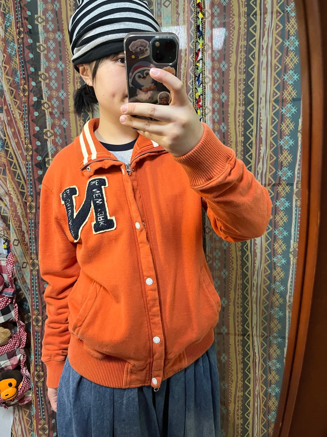 오렌지 스웨트 바시티 집업 상품이미지1