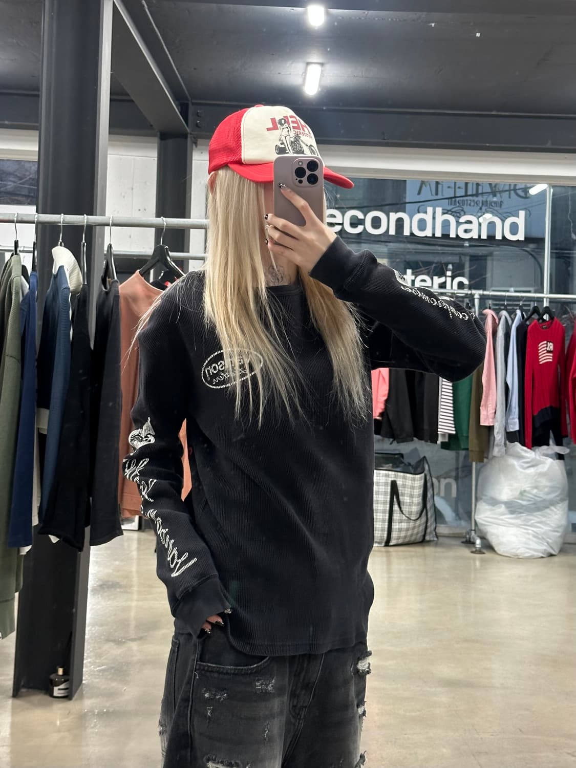 벤슨 모터사이클 백프린팅 와플 긴팔 슬리브 티셔츠 상품이미지1