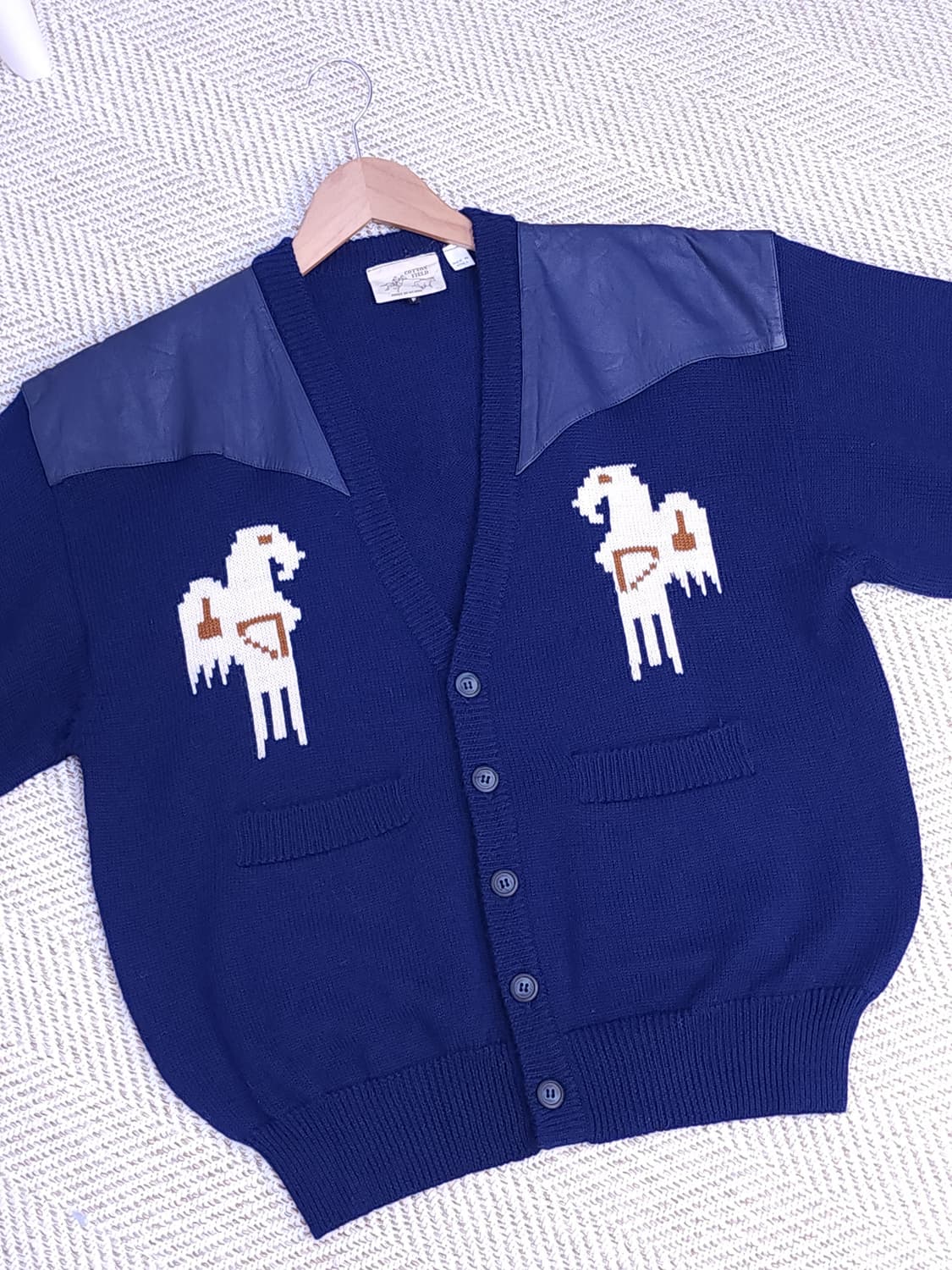 레더견장 울 가디건 상품이미지5