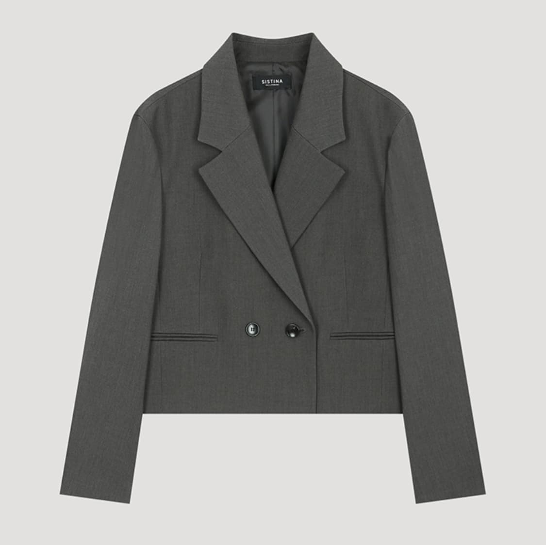 시스티나 셋업 크롭 자켓 원턱 팬츠 세트 차콜 상품이미지2