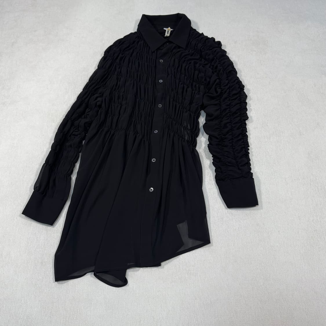 Gathered Asymmetrical Black Blouse shirt 상품이미지2
