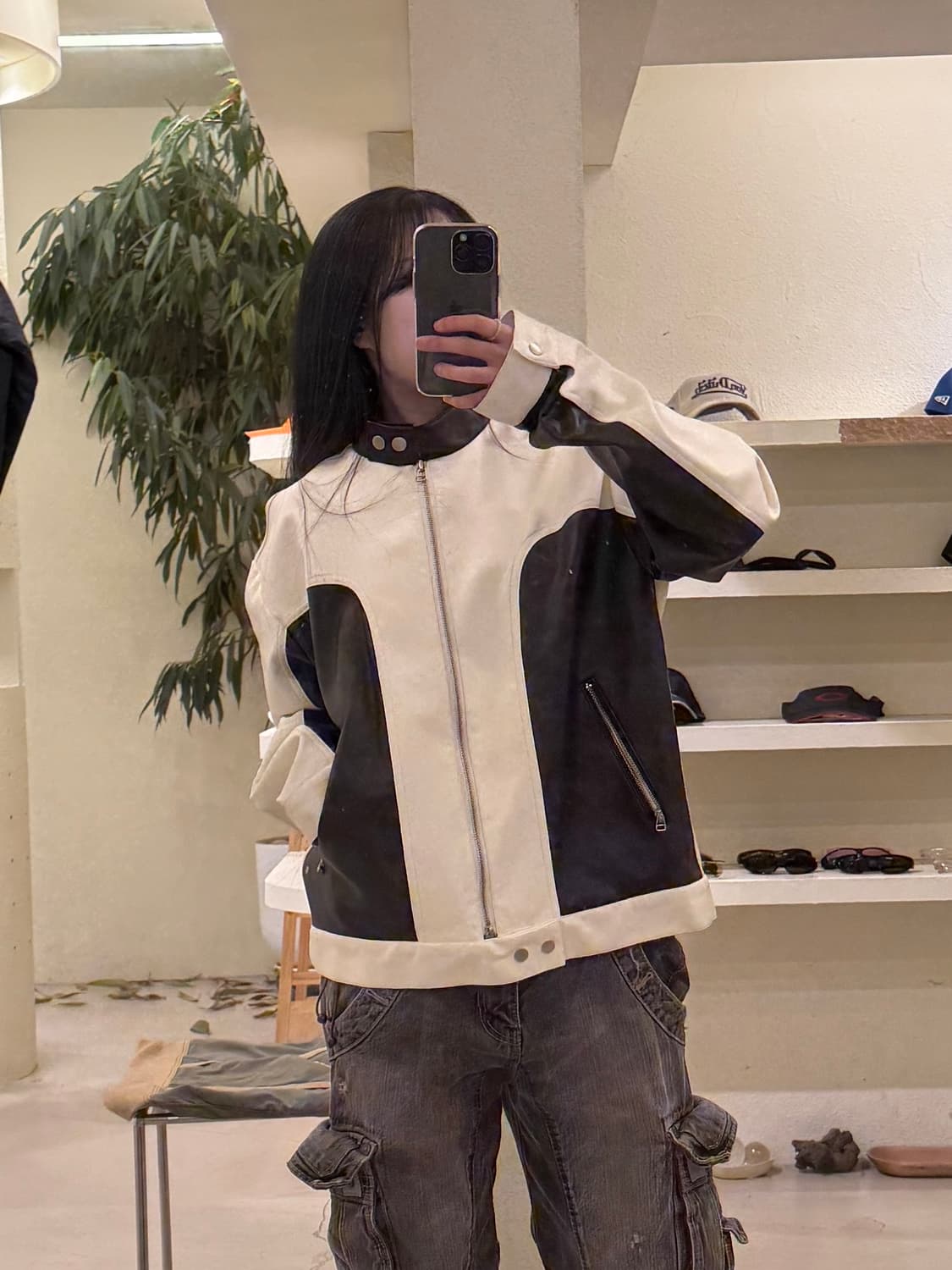 빈티지 투톤 미니멀 레더 자켓 U252 상품이미지1