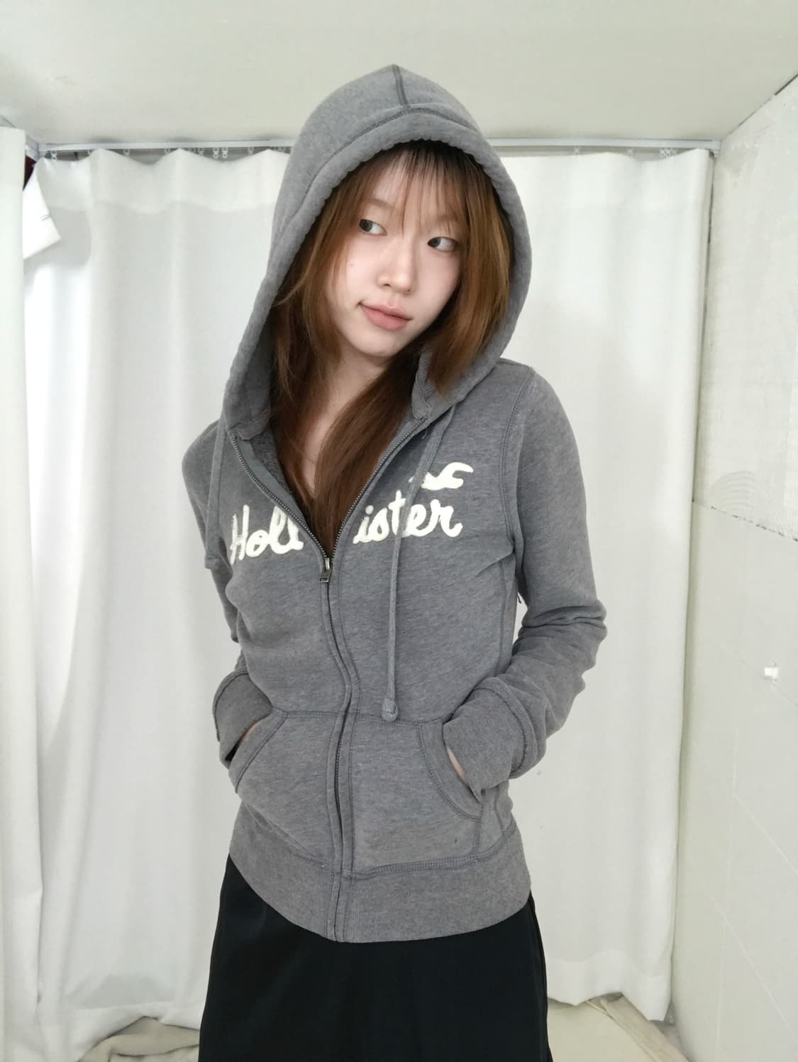 홀리스터 그레이 슬림핏 딱붙 후드집업 상품이미지3