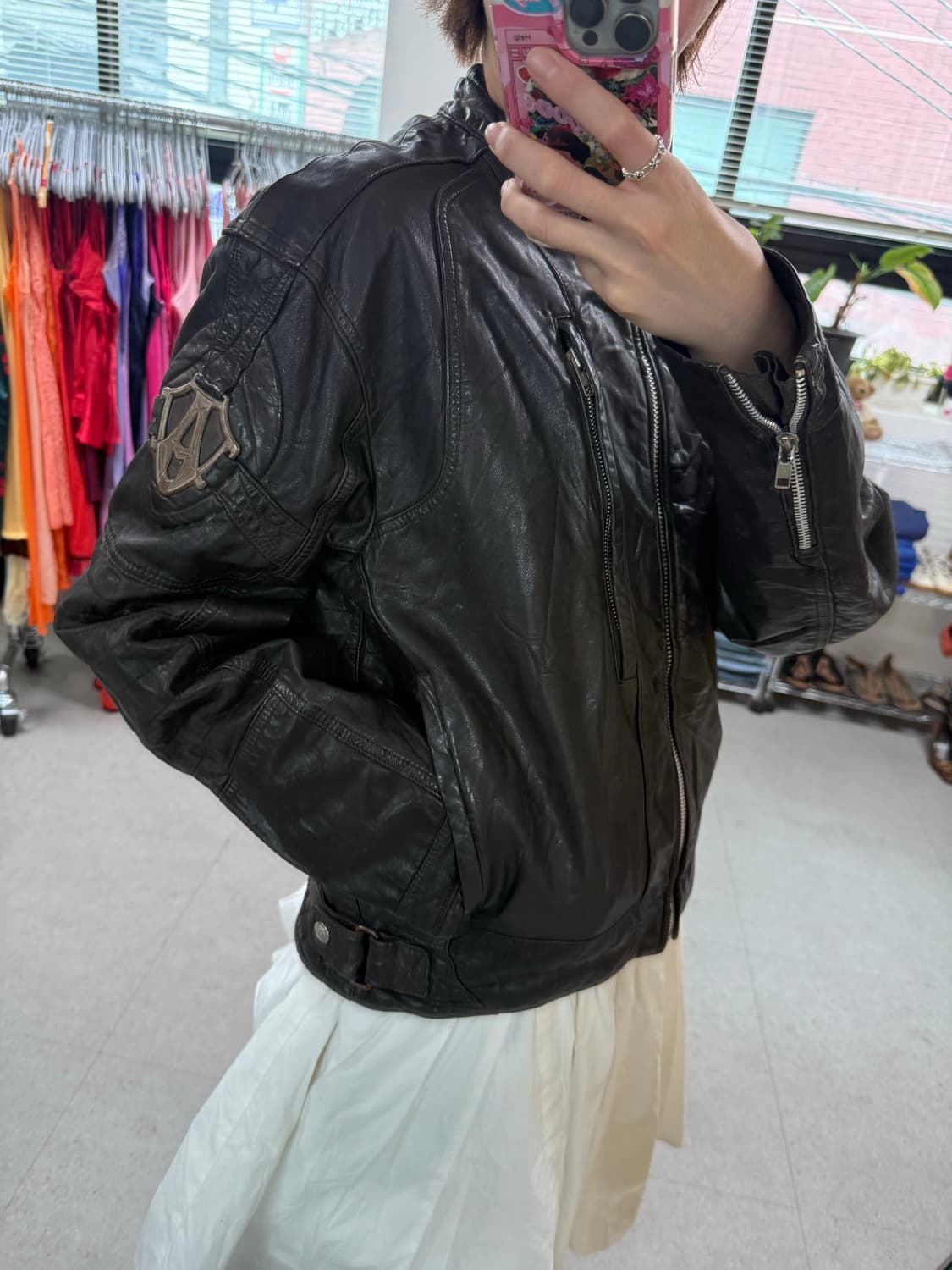Usa leather racing jacket 미국 가죽 레이싱 자켓  상품이미지3