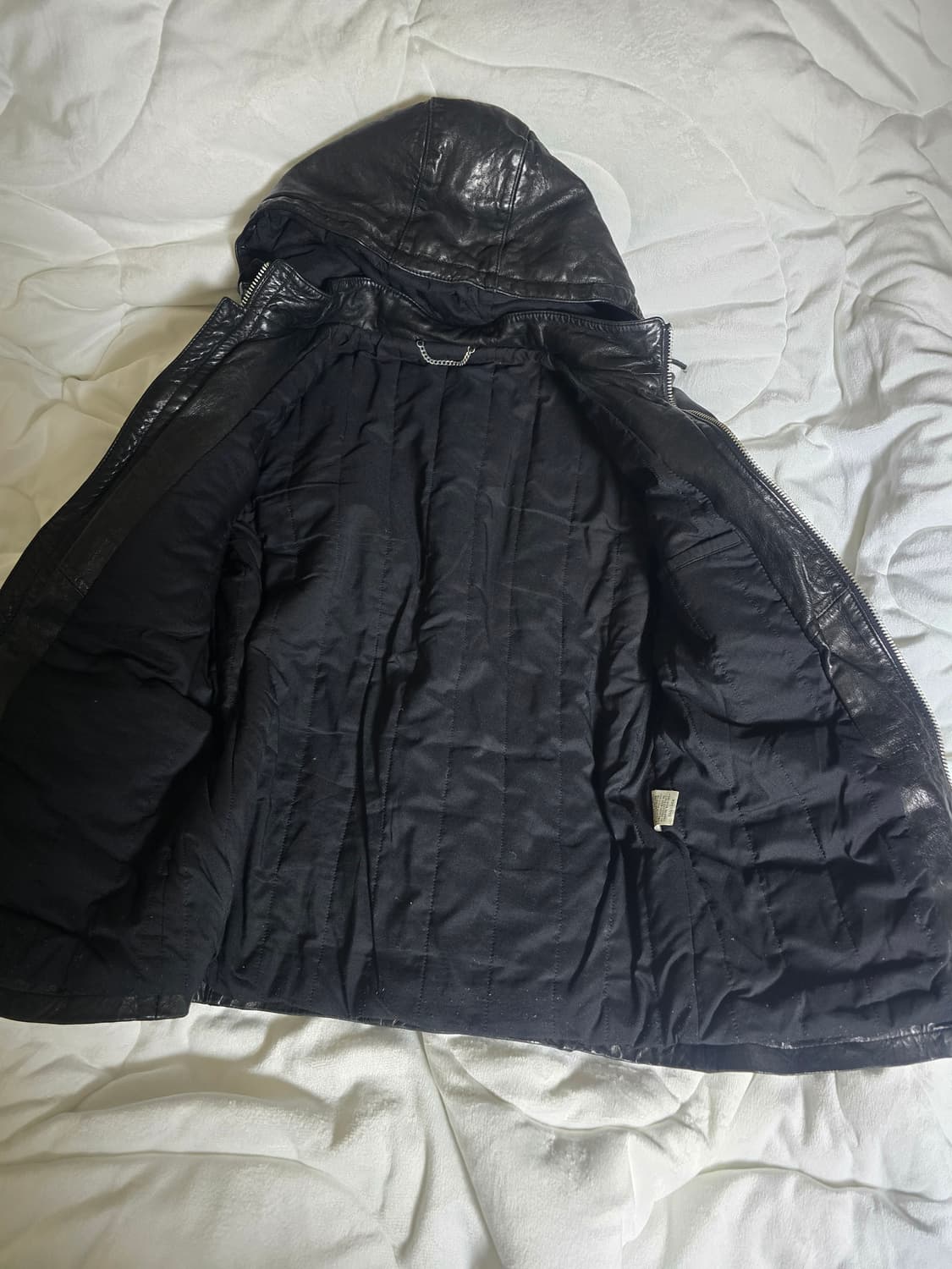 후드 디테일 블랙 레더 필드 자켓(천연양가죽 95사이즈) 상품이미지5