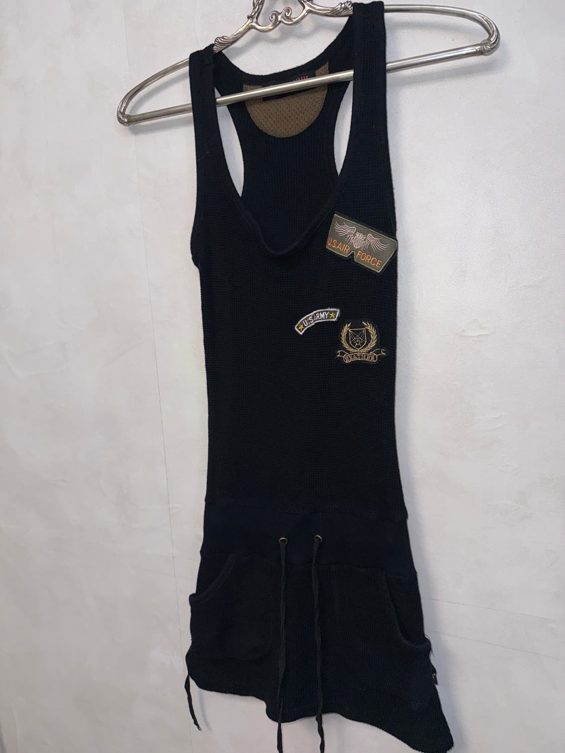 Black waffle knit y2k pocket patch ops 상품이미지4