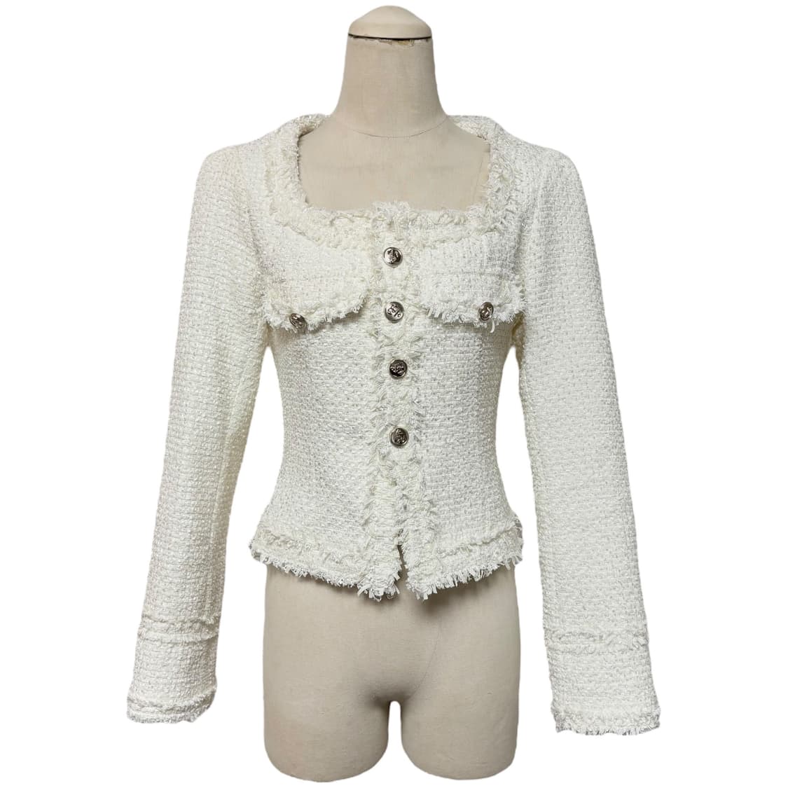 3665 아이보리 스퀘어넥 트위드자켓 상품이미지1