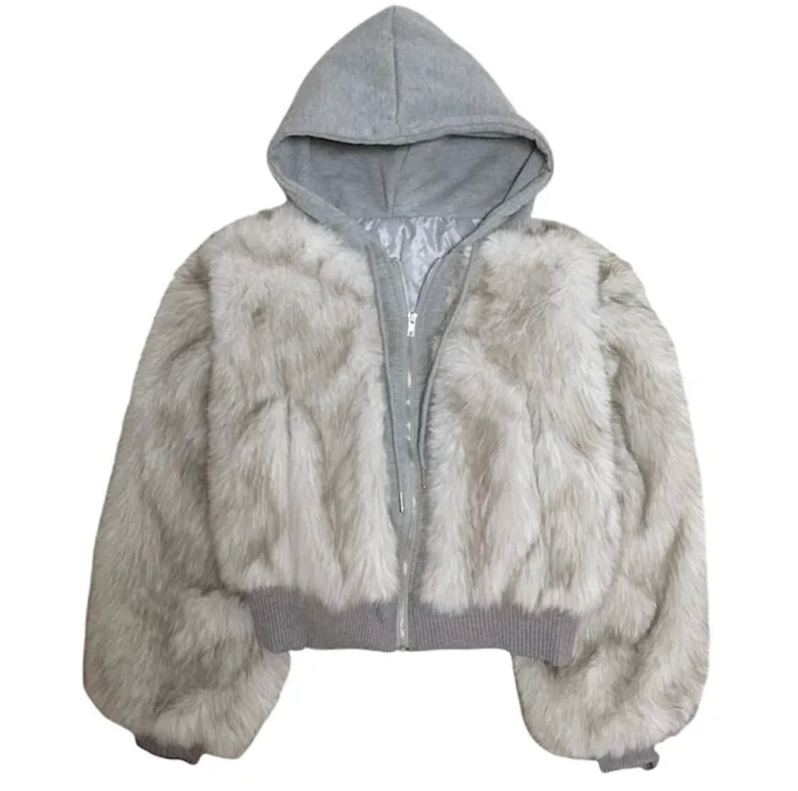 누빔 페이크 퍼 후드 집업 자켓 상품이미지1