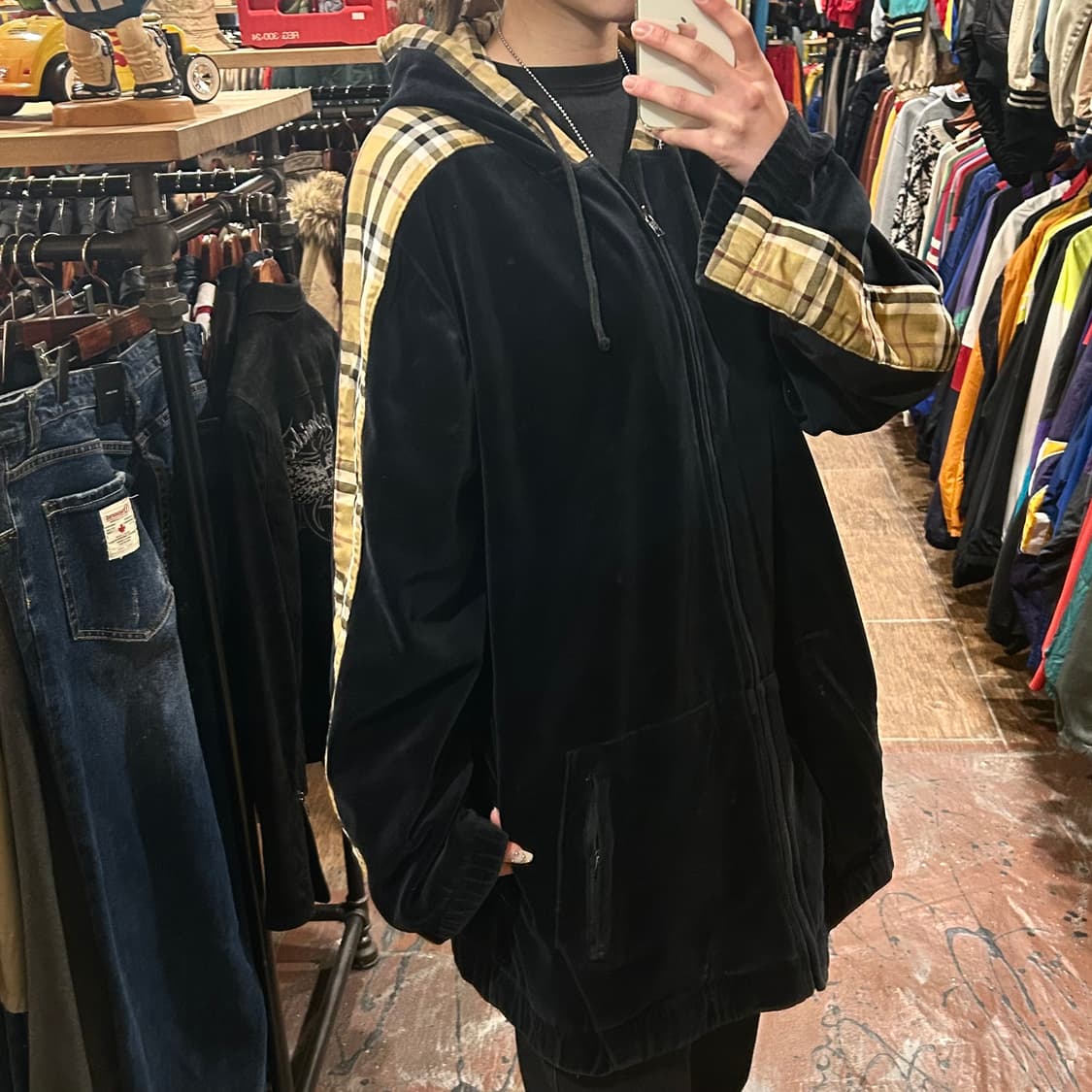 [HI] VTG 벨벳 후드집업 블랙 상품이미지3